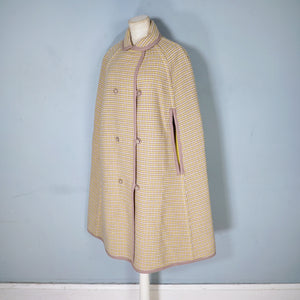 70s WETHERALL REVERSIBLE WOOL CAPE IN PLAID AND BOLD YELLOW - S-M
