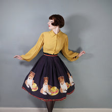 Load image into Gallery viewer, 50s BLACK NOVELTY DOG AND HAT BORDER PRINT FULL COTTON SKIRT - 26"