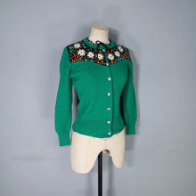 Load image into Gallery viewer, 70s RIB KNIT GREEN TYROLEAN FOLKLORE FLORAL EMBROIDERED CARDIGAN - S