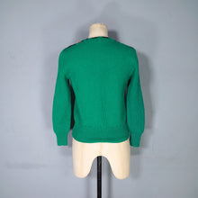 Load image into Gallery viewer, 70s RIB KNIT GREEN TYROLEAN FOLKLORE FLORAL EMBROIDERED CARDIGAN - S