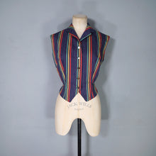Load image into Gallery viewer, 50s COLOURFUL RAINBOW STRIPE FITTED LADIES WAISTCOAT  SHIRT - S-M