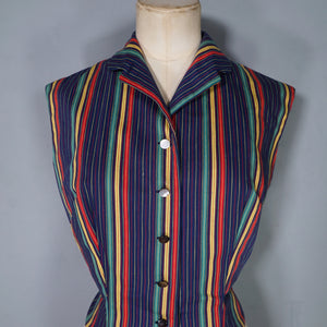 50s COLOURFUL RAINBOW STRIPE FITTED LADIES WAISTCOAT  SHIRT - S-M