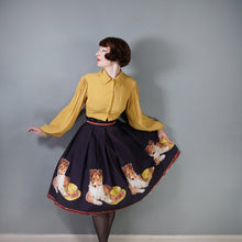 Load image into Gallery viewer, 50s BLACK NOVELTY DOG AND HAT BORDER PRINT FULL COTTON SKIRT - 26"