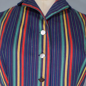 50s COLOURFUL RAINBOW STRIPE FITTED LADIES WAISTCOAT  SHIRT - S-M