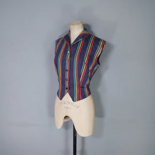 Load image into Gallery viewer, 50s COLOURFUL RAINBOW STRIPE FITTED LADIES WAISTCOAT  SHIRT - S-M