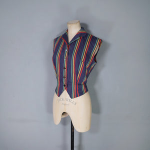 50s COLOURFUL RAINBOW STRIPE FITTED LADIES WAISTCOAT  SHIRT - S-M
