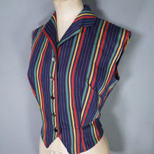Load image into Gallery viewer, 50s COLOURFUL RAINBOW STRIPE FITTED LADIES WAISTCOAT  SHIRT - S-M