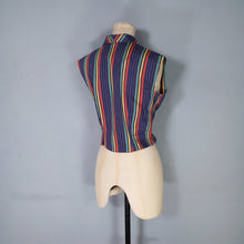 Load image into Gallery viewer, 50s COLOURFUL RAINBOW STRIPE FITTED LADIES WAISTCOAT  SHIRT - S-M