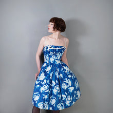 Load image into Gallery viewer, 60s "WENDY" BOLD BLUE AND WHITE PRINT FIT AND FLARE DRESS - XS-S