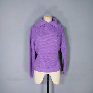 60s PURPLE PATTERNED SHAWL COWL COLLAR WOOL JUMPER - S