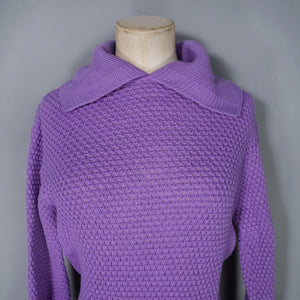 60s PURPLE PATTERNED SHAWL COWL COLLAR WOOL JUMPER - S