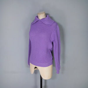 60s PURPLE PATTERNED SHAWL COWL COLLAR WOOL JUMPER - S