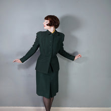 Load image into Gallery viewer, 40s DARK FOREST GREEN STRONG SHOULDERED FITTED SKIRT SUIT - S