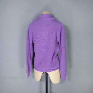 60s PURPLE PATTERNED SHAWL COWL COLLAR WOOL JUMPER - S