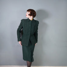 Load image into Gallery viewer, 40s DARK FOREST GREEN STRONG SHOULDERED FITTED SKIRT SUIT - S