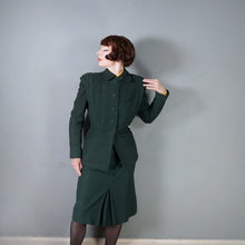 Load image into Gallery viewer, 40s DARK FOREST GREEN STRONG SHOULDERED FITTED SKIRT SUIT - S