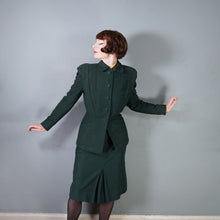 Load image into Gallery viewer, 40s DARK FOREST GREEN STRONG SHOULDERED FITTED SKIRT SUIT - S