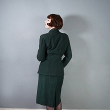 Load image into Gallery viewer, 40s DARK FOREST GREEN STRONG SHOULDERED FITTED SKIRT SUIT - S