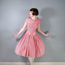 Load image into Gallery viewer, 50s SUZY PERETTE RED AND WHITE CANDY STRIPE FULL SKIRTED DRESS - XS
