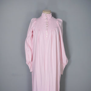 70s PASTEL PINK BIBA HIGH NECK BALLOON SLEEVE MAXI DRESS - XS-S