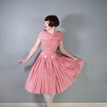 Load image into Gallery viewer, 50s SUZY PERETTE RED AND WHITE CANDY STRIPE FULL SKIRTED DRESS - XS