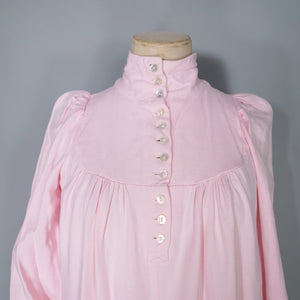 70s PASTEL PINK BIBA HIGH NECK BALLOON SLEEVE MAXI DRESS - XS-S