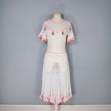 Load image into Gallery viewer, LIM'S VINTAGE WHITE AND PINK NET CROCHET SEE THROUGH SUMMER DRESS - S-M