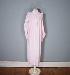 70s PASTEL PINK BIBA HIGH NECK BALLOON SLEEVE MAXI DRESS - XS-S