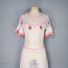 Load image into Gallery viewer, LIM'S VINTAGE WHITE AND PINK NET CROCHET SEE THROUGH SUMMER DRESS - S-M