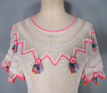 Load image into Gallery viewer, LIM'S VINTAGE WHITE AND PINK NET CROCHET SEE THROUGH SUMMER DRESS - S-M
