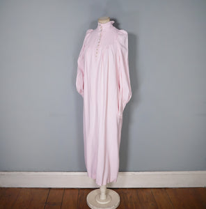 70s PASTEL PINK BIBA HIGH NECK BALLOON SLEEVE MAXI DRESS - XS-S