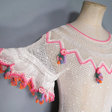 Load image into Gallery viewer, LIM'S VINTAGE WHITE AND PINK NET CROCHET SEE THROUGH SUMMER DRESS - S-M