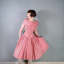 Load image into Gallery viewer, 50s SUZY PERETTE RED AND WHITE CANDY STRIPE FULL SKIRTED DRESS - XS