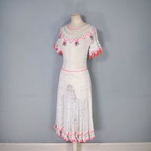 Load image into Gallery viewer, LIM'S VINTAGE WHITE AND PINK NET CROCHET SEE THROUGH SUMMER DRESS - S-M