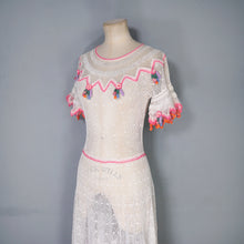 Load image into Gallery viewer, LIM'S VINTAGE WHITE AND PINK NET CROCHET SEE THROUGH SUMMER DRESS - S-M