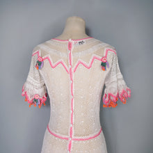 Load image into Gallery viewer, LIM'S VINTAGE WHITE AND PINK NET CROCHET SEE THROUGH SUMMER DRESS - S-M