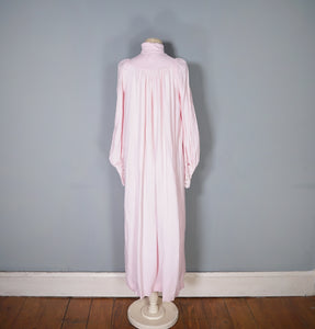 70s PASTEL PINK BIBA HIGH NECK BALLOON SLEEVE MAXI DRESS - XS-S