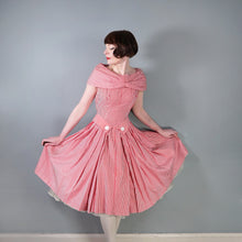 Load image into Gallery viewer, 50s SUZY PERETTE RED AND WHITE CANDY STRIPE FULL SKIRTED DRESS - XS
