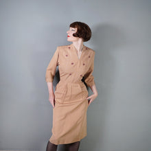 Load image into Gallery viewer, 40s ORANGE-BROWN GROSGRAIN FITTED DRESS WITH SOUTACHE AND BEADWORK - M-L