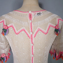 Load image into Gallery viewer, LIM'S VINTAGE WHITE AND PINK NET CROCHET SEE THROUGH SUMMER DRESS - S-M