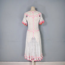 Load image into Gallery viewer, LIM'S VINTAGE WHITE AND PINK NET CROCHET SEE THROUGH SUMMER DRESS - S-M