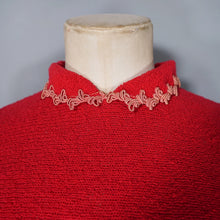 Load image into Gallery viewer, 40s &quot;LASS OF SCOTLAND&quot; HANDLOOMED RED BOUCLE WOOL KNIT JUMPER TOP - S