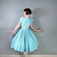 Load image into Gallery viewer, 50S HORROCKSES FASHIONS BLUE AND YELLOW FLORAL FULL SKIRTED DRESS - S