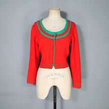 Load image into Gallery viewer, 70s BRIGHT RED AND GREEN CROPPED AUSTRIAN FOLK CARDIGAN - S