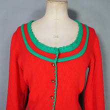 Load image into Gallery viewer, 70s BRIGHT RED AND GREEN CROPPED AUSTRIAN FOLK CARDIGAN - S