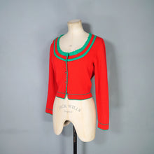 Load image into Gallery viewer, 70s BRIGHT RED AND GREEN CROPPED AUSTRIAN FOLK CARDIGAN - S