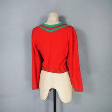 Load image into Gallery viewer, 70s BRIGHT RED AND GREEN CROPPED AUSTRIAN FOLK CARDIGAN - S