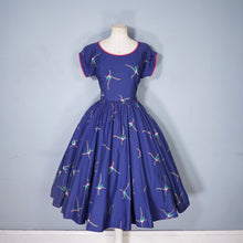 Load image into Gallery viewer, 50s BLUE AND PINK FLORAL PRINT R&amp;K ORIGINALS FULL SKIRTED DRESS - XS