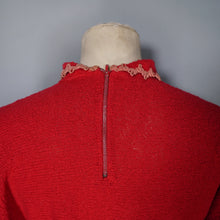 Load image into Gallery viewer, 40s &quot;LASS OF SCOTLAND&quot; HANDLOOMED RED BOUCLE WOOL KNIT JUMPER TOP - S