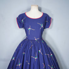 Load image into Gallery viewer, 50s BLUE AND PINK FLORAL PRINT R&amp;K ORIGINALS FULL SKIRTED DRESS - XS